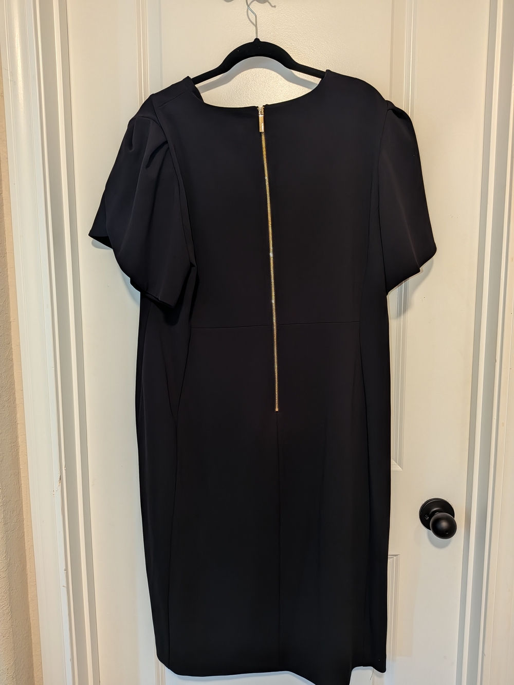 Calvin Klein Black Midi Shift Dress with Flutter Sleeves - Picture 2 of 4